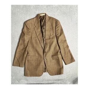 Vintage Lord & Taylor Blazer 42 Tall Ralph Lauren Wool Houndstooth Beige Tan 42T